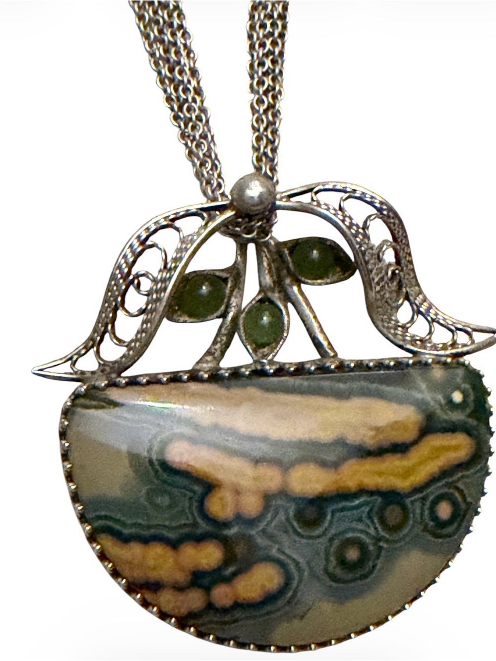 Sterling Silver Leaf and Ocean Jasper Pendant Necklace - Green - Picture 8 of 8